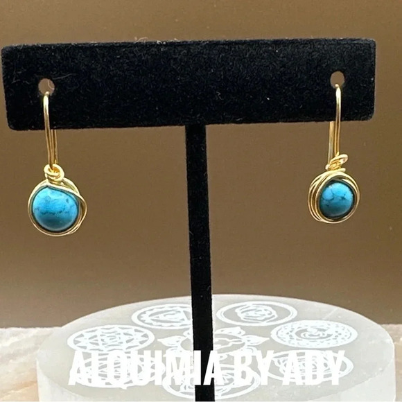 turquoise gold drops bubbles dangle statement earrings - Picture 1 of 8